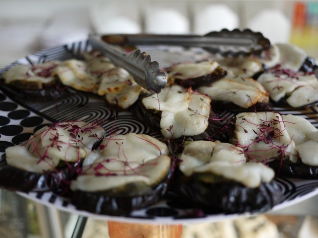 Grilled aubergine with haloumi